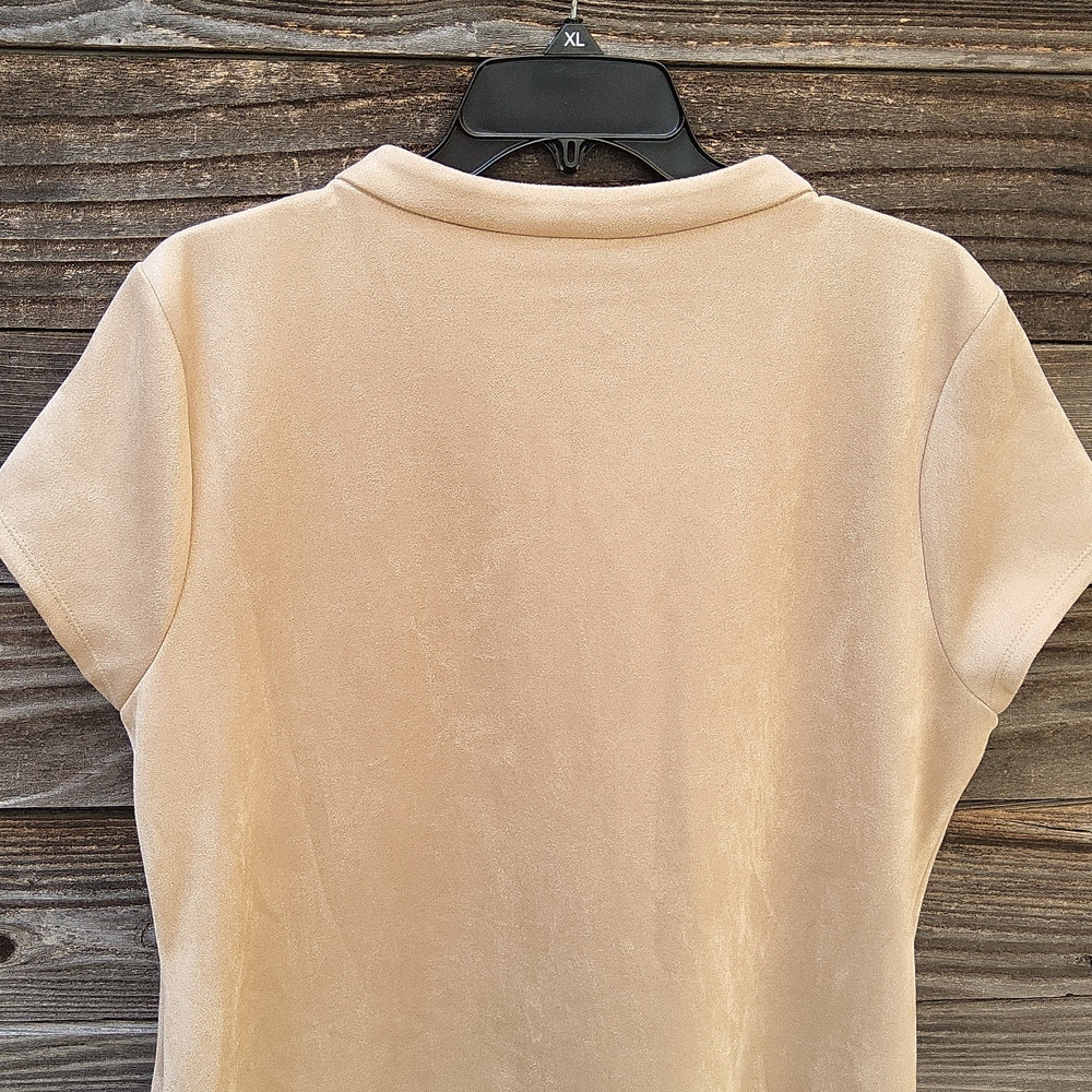 Andrew Marc Beige Suede Zip-Front Dress Size 16 - Picture 9 of 11